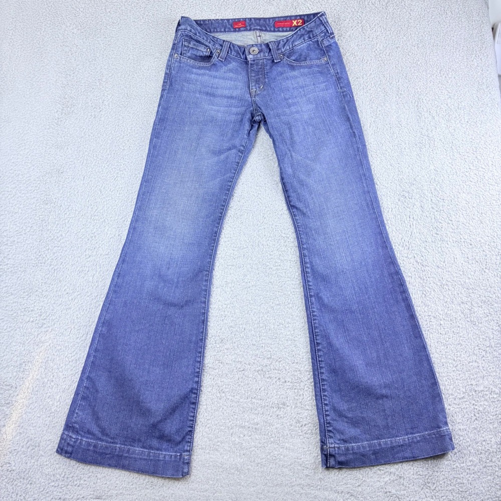 X2 Denim Laboratory Flare Jeans Women 4 Blue Wide Leg Low Rise Y2K Retro Vintage